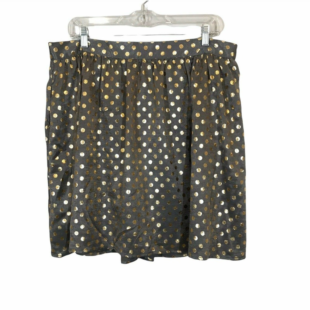 Modcloth Women Gray Gold Polka Dot Zipper Short Length Skater Skirt Plus Size 1X